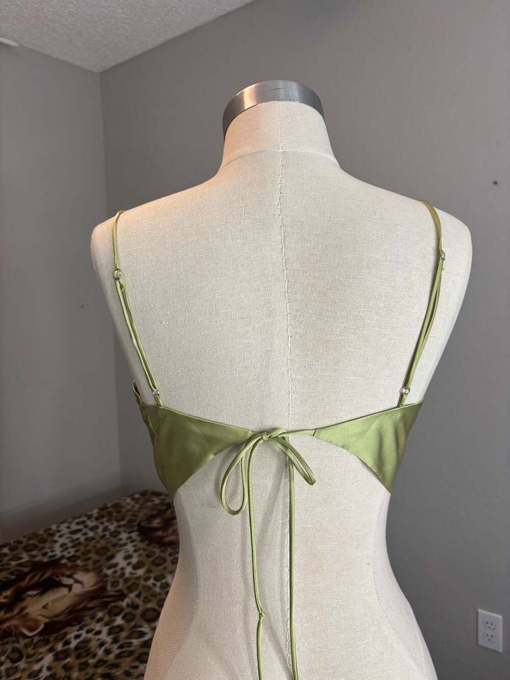 Lilyful Lime Green Satin Lace-Trim Hanky Hem Tie-Back Crop Top - Picture 3 of 6